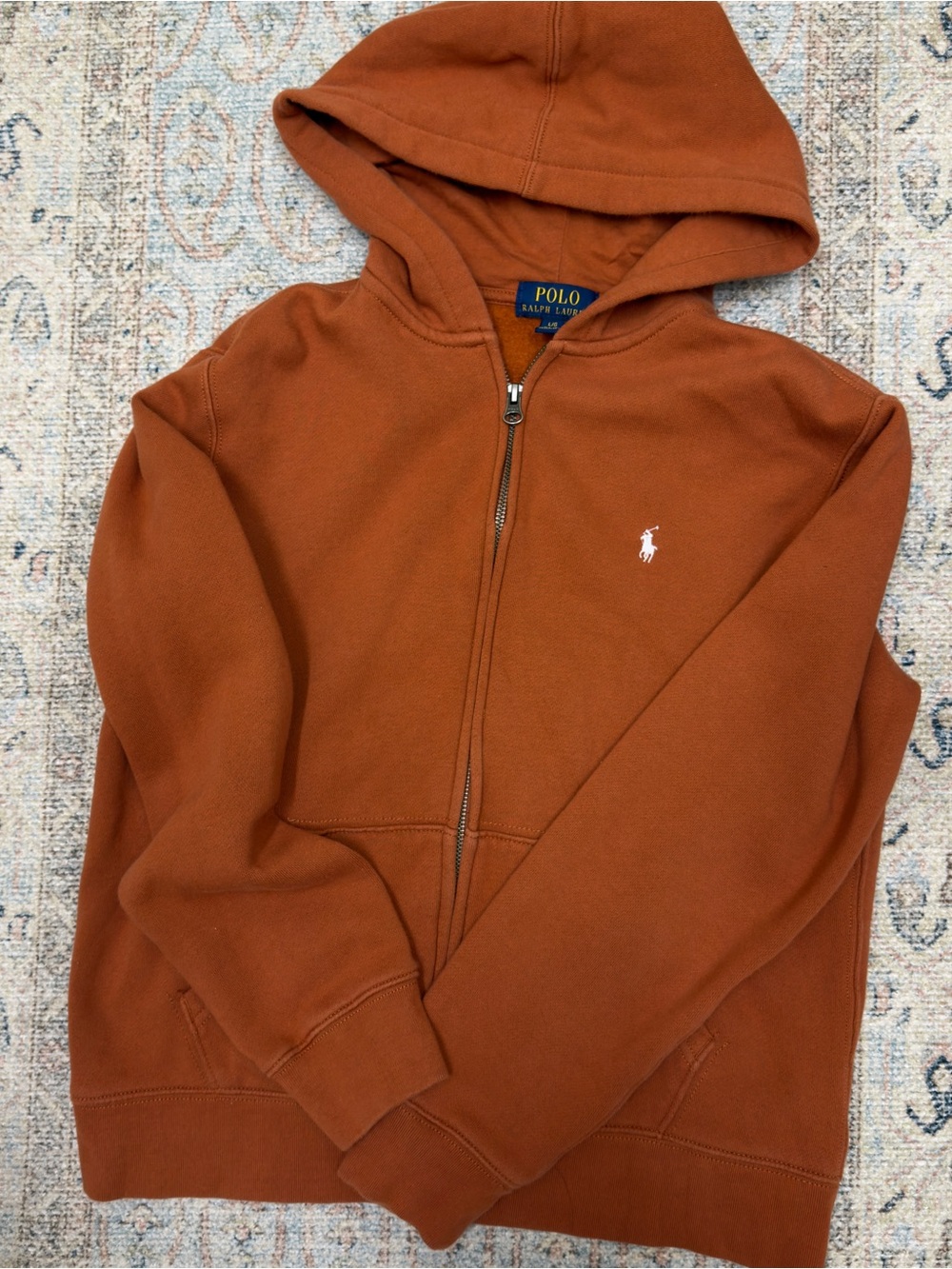 Polo by Ralph Lauren Rust Zip Hoodie with White Embroidered Pony size 14/16
